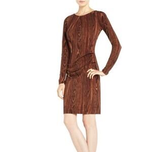 BCBGMaxazria | Nagdalina Brown Wood Grain Ruched Long Sleeve Body Con Dress